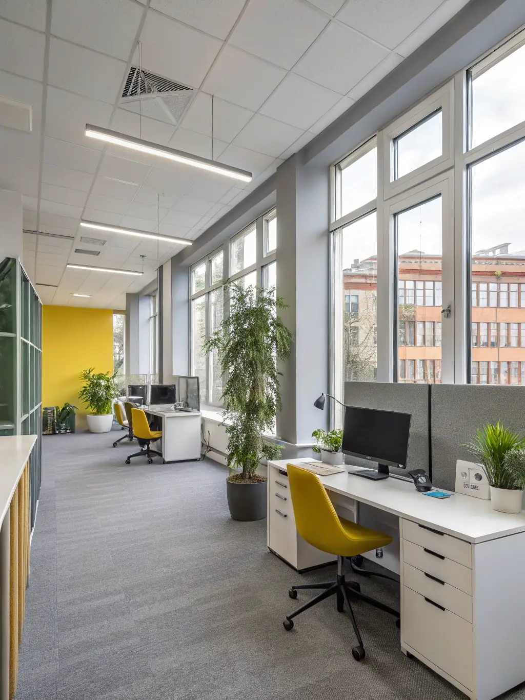 A customized commercial space with partitioned offices, modern finishes, and a professional layout, demonstrating R&R Construction's tenant improvement expertise.