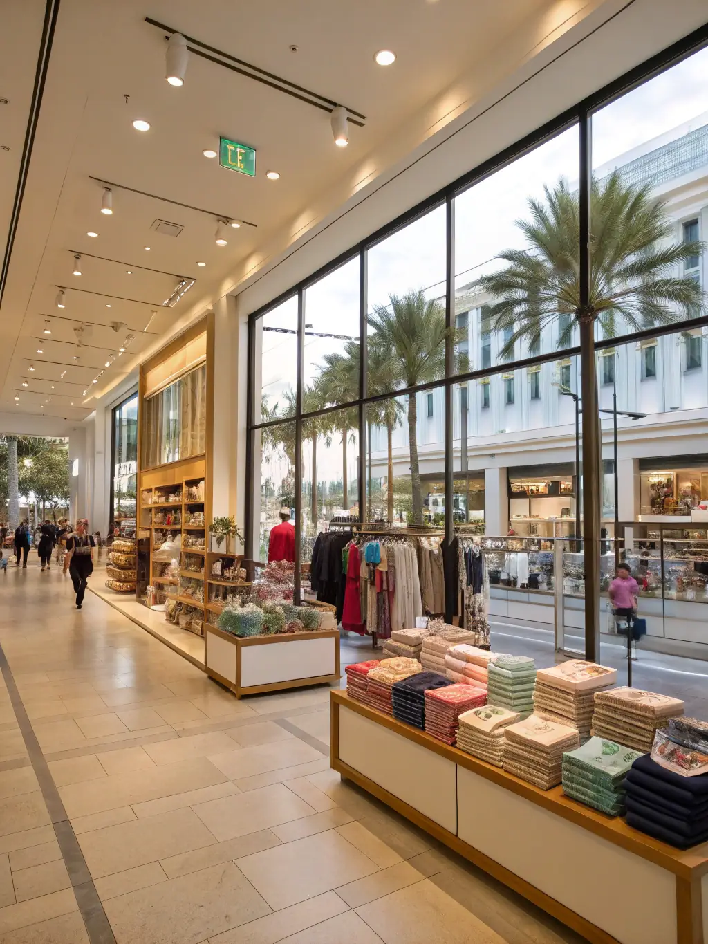 A high-quality photograph showcasing the completed interior of a modern retail store build-out, highlighting custom shelving and lighting.