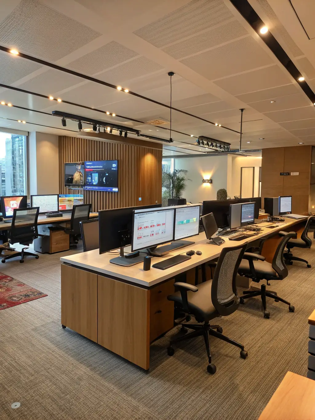 A contemporary office space with open-plan desks, collaborative areas, and modern lighting, reflecting R&R Construction's office renovation capabilities.